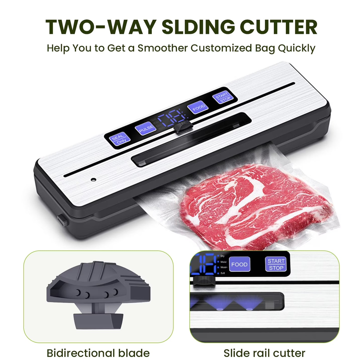 Open Box Food Vacuum Sealer Machine,7 Vacuum Modes with Build-In Cutter Digital Countdown Timer,External Suction Nozzle for Zipper Bags,Vacuum Boxes,Mason Jars