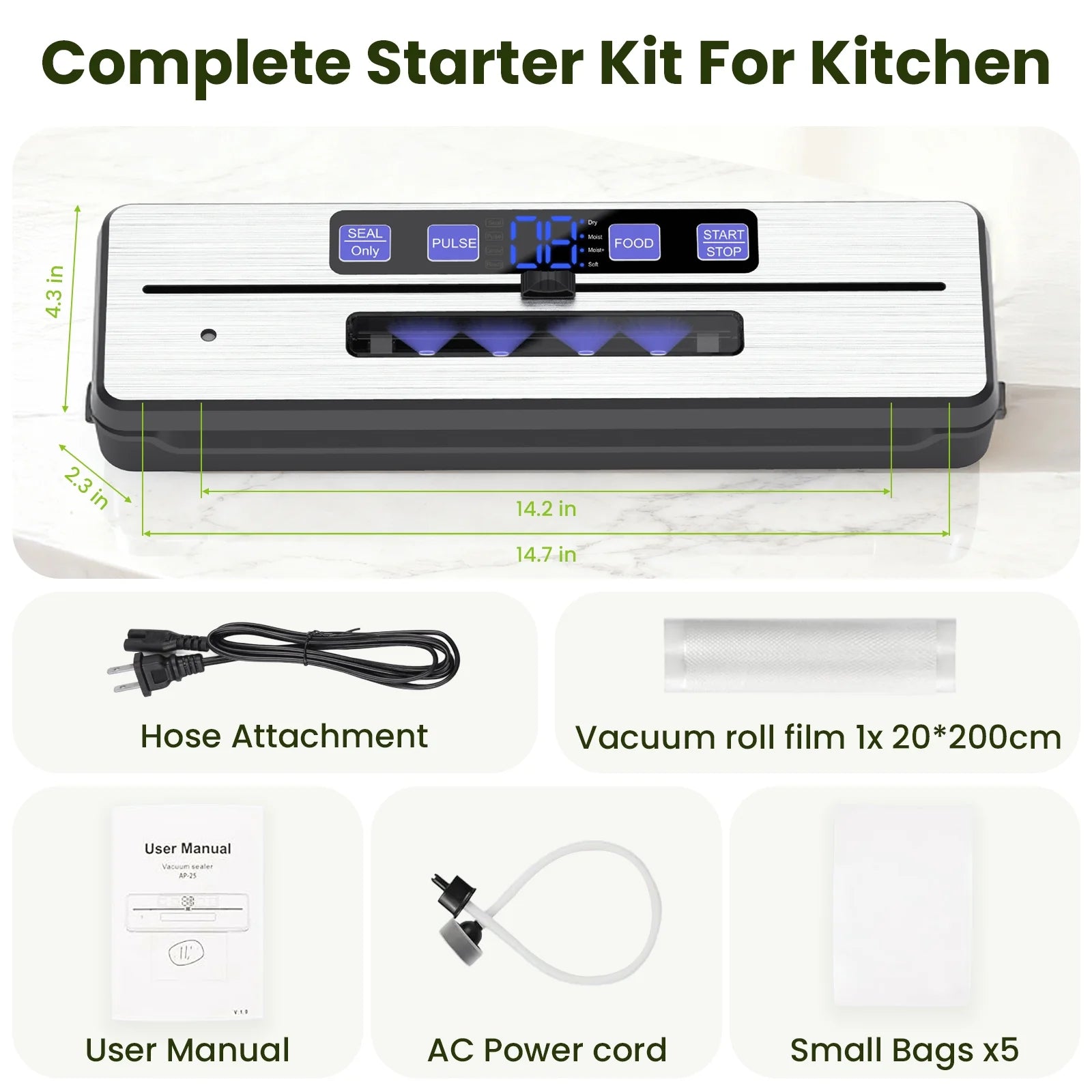Open Box Food Vacuum Sealer Machine,7 Vacuum Modes with Build-In Cutter Digital Countdown Timer,External Suction Nozzle for Zipper Bags,Vacuum Boxes,Mason Jars