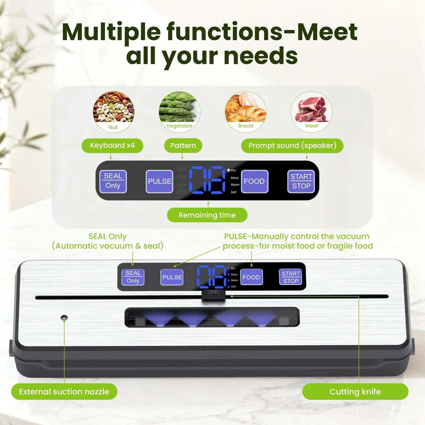 Open Box Food Vacuum Sealer Machine,7 Vacuum Modes with Build-In Cutter Digital Countdown Timer,External Suction Nozzle for Zipper Bags,Vacuum Boxes,Mason Jars