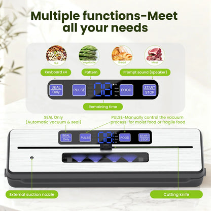 Open Box Food Vacuum Sealer Machine,7 Vacuum Modes with Build-In Cutter Digital Countdown Timer,External Suction Nozzle for Zipper Bags,Vacuum Boxes,Mason Jars