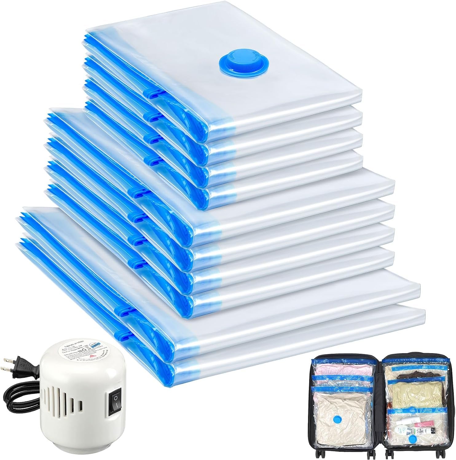 10 Pack Travel Vacuum Storage Bags with Electric Pump, Vacuum Seal Bags for Clothing, Vacuum Sealer Bags for Luggage, Travel Essentials