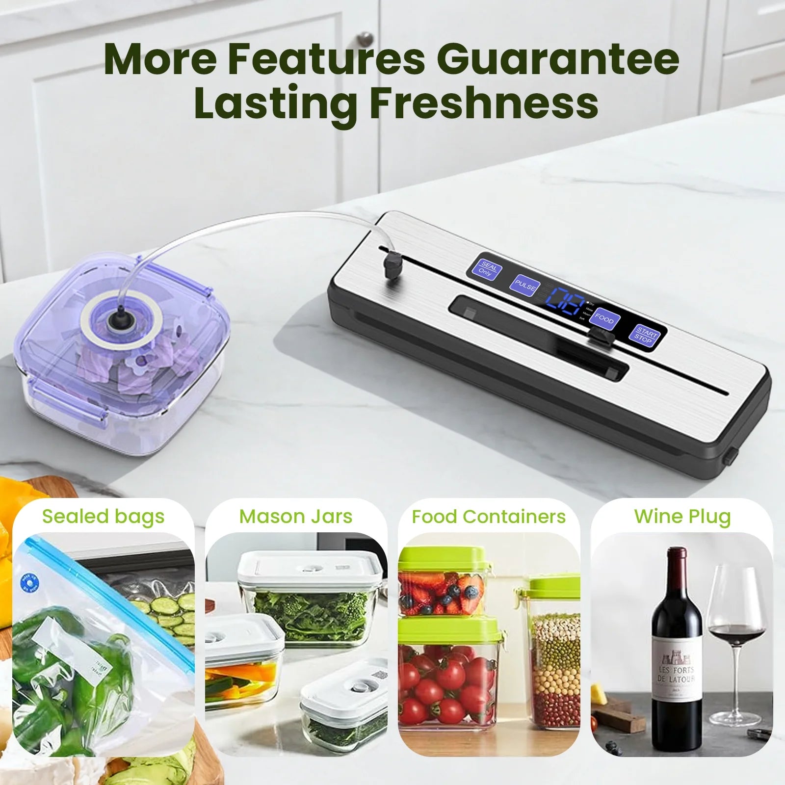 Open Box Food Vacuum Sealer Machine,7 Vacuum Modes with Build-In Cutter Digital Countdown Timer,External Suction Nozzle for Zipper Bags,Vacuum Boxes,Mason Jars